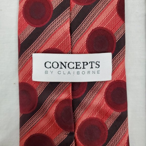 Concepts by Claiborne Silk Necktie Red Polka Dot Black Stripes Pattern Designer - Picture 6 of 8